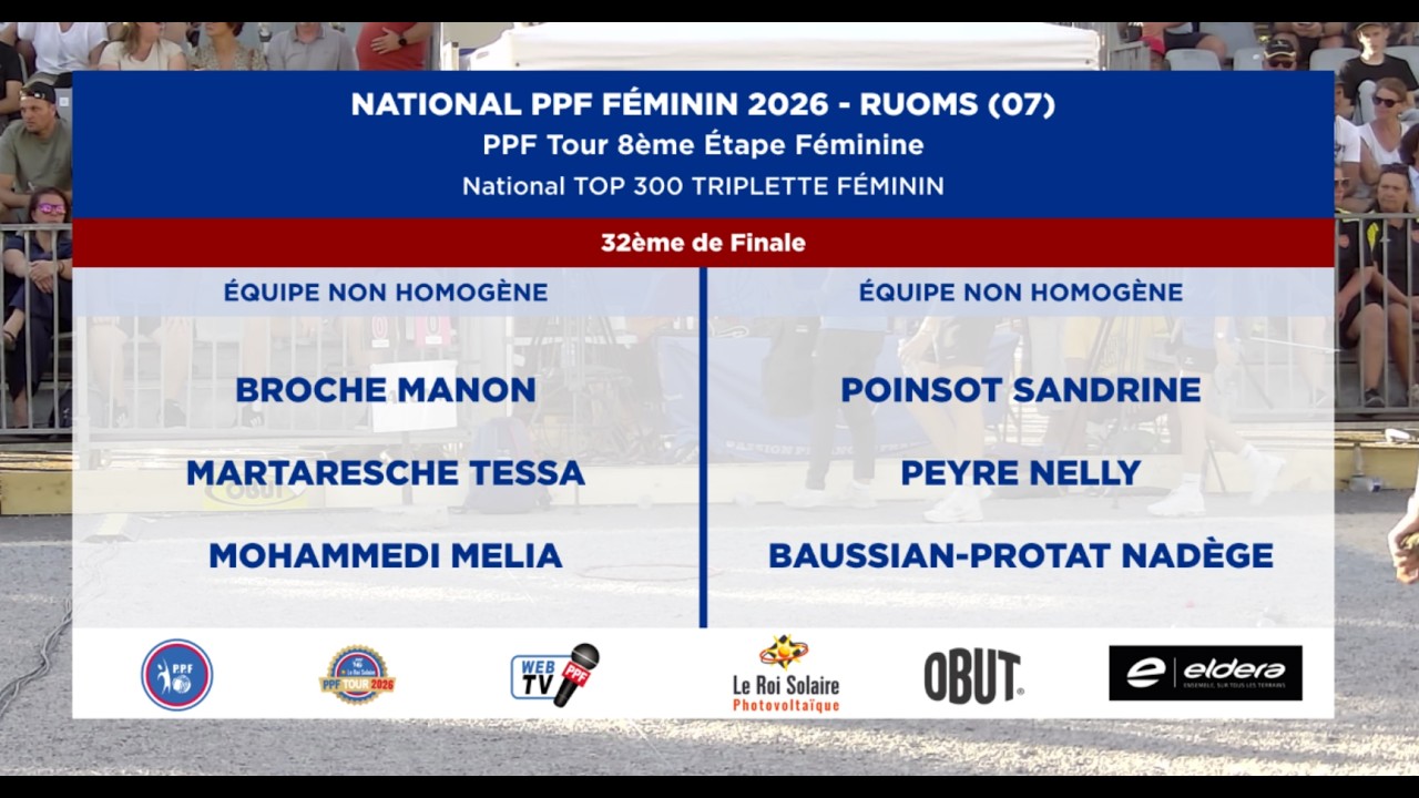 Miniature : PPF TOUR FÉMININ 2026 - Étape 8 - RUOMS (07) - 32ème de Finale - BROCHE vs POINSOT.