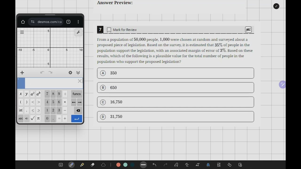 Digital SAT Math Practice: Sample Size & Margin of Error (Population Survey Problem)