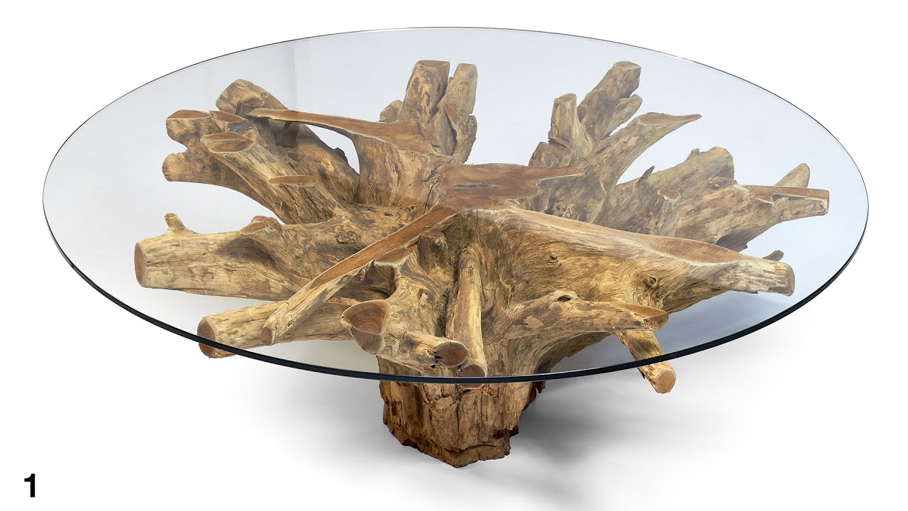 Table basse ronde racine plateau verre - Bali
