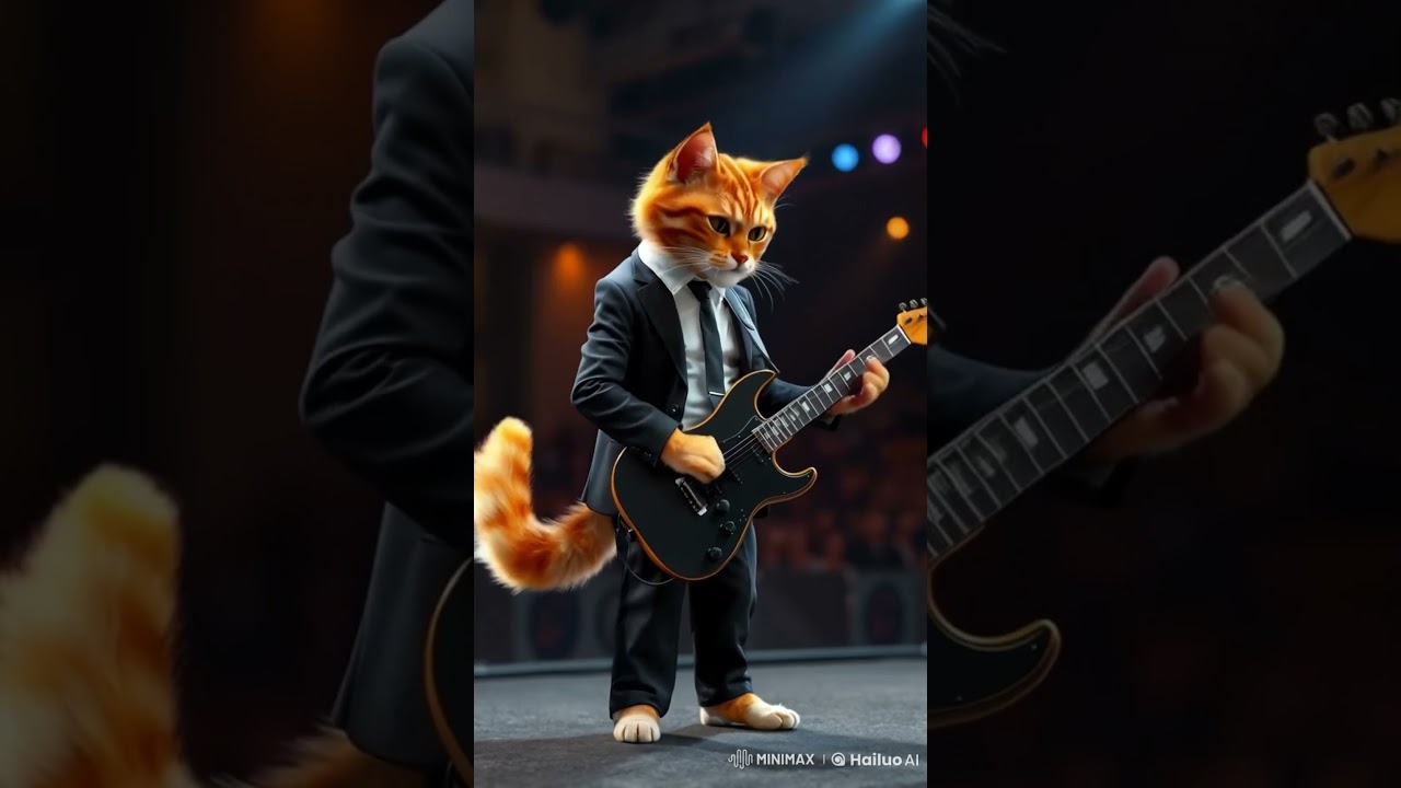 Cat playing guitar 