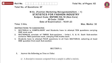 MSC 1ST SEM FMM STATISTICS FOR FASHION INDUSTRY JAN 2023 | PTU