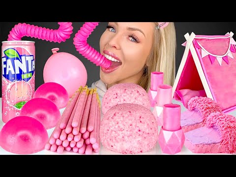 ASMR PINK DESSERTS, PEACH FANTA, POCKY, BALLOON DRINK SOUNDS, SNOBALL, JELLY MUKBANG 먹방