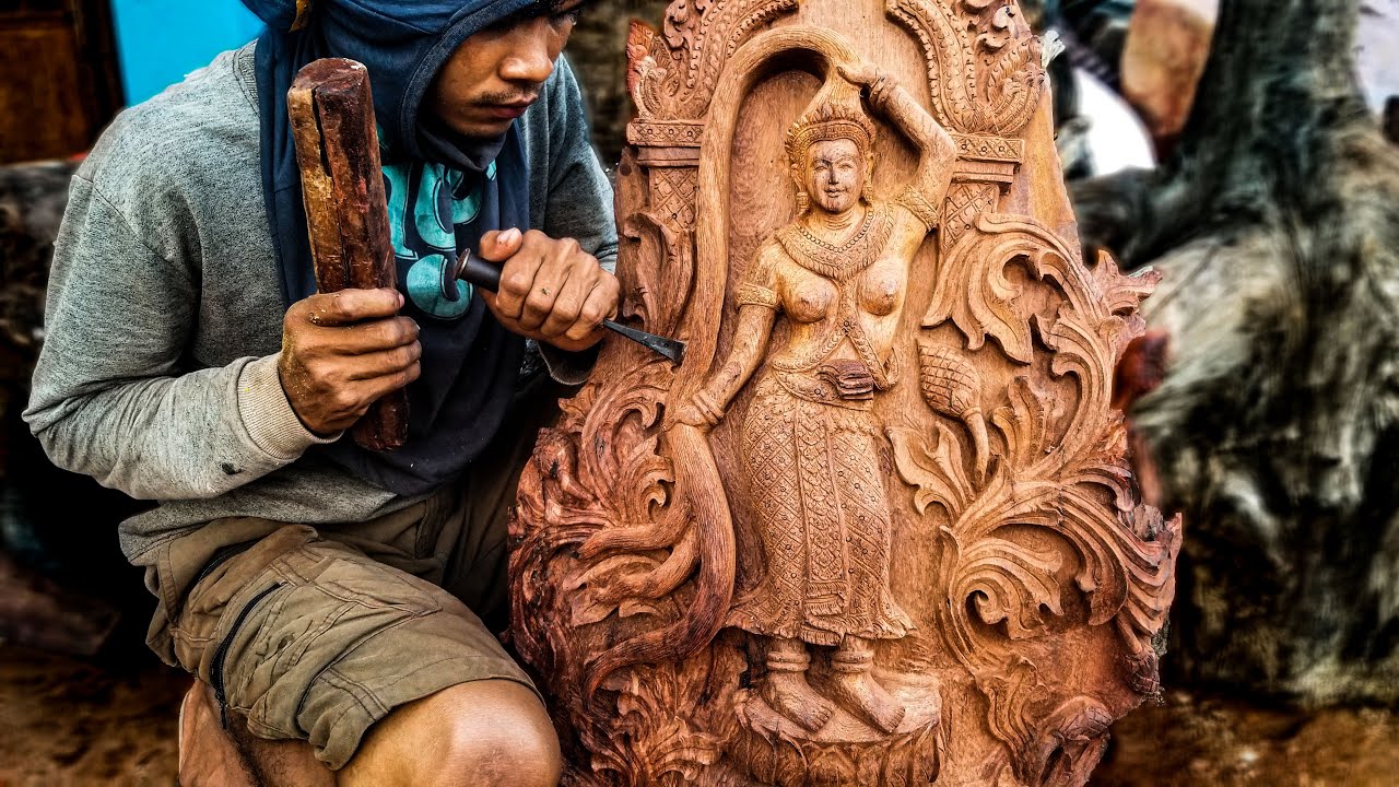How to make Phra Neang Kong hing wood carving for beginners | Wood