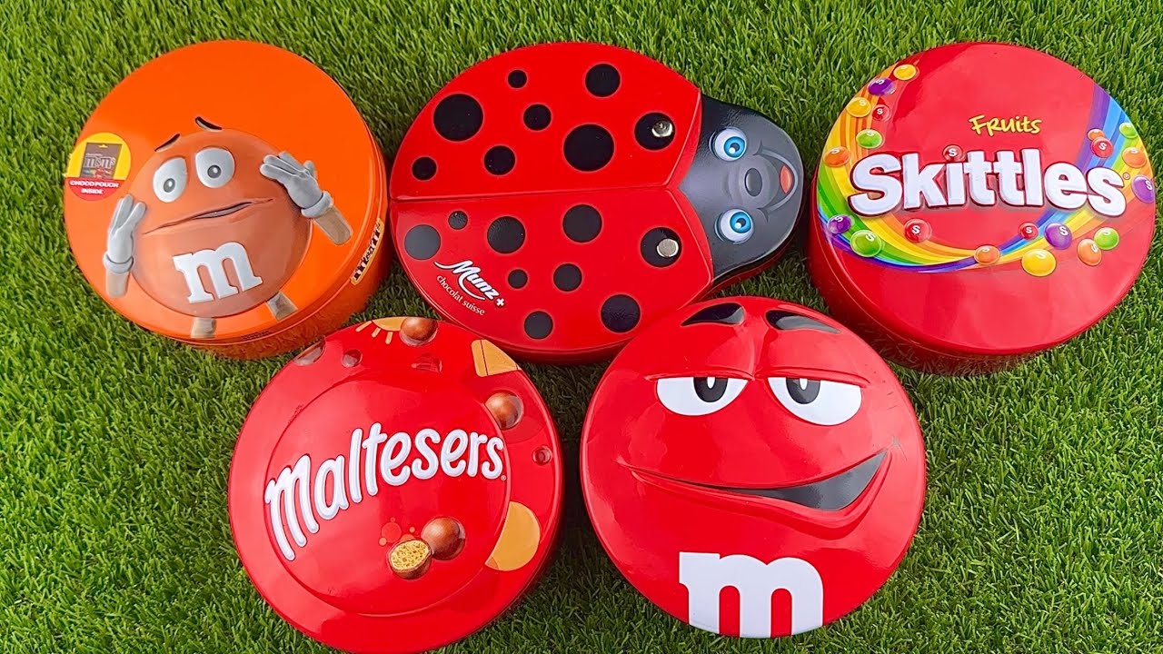 3 Minutes Satisfying with Rainbow M&M'S Candy Unpacking From 5 Glossy Containers ASMR Beads Surprise