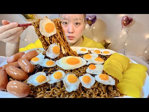 ASMR ジャージャー麺 目玉焼き🍳 Jajangmyeon Fried Egg【日本語字幕】【咀嚼音/ Mukbang/ Eating Sounds】