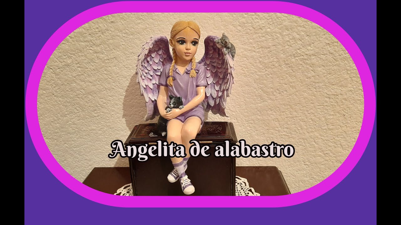 Alabastro: Ángel con dos gatitos