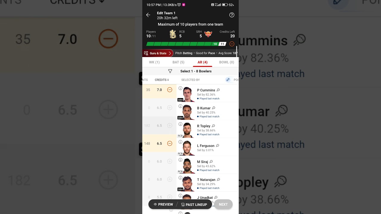 RCB vs SRH Dream11 GL team Rank1 💯