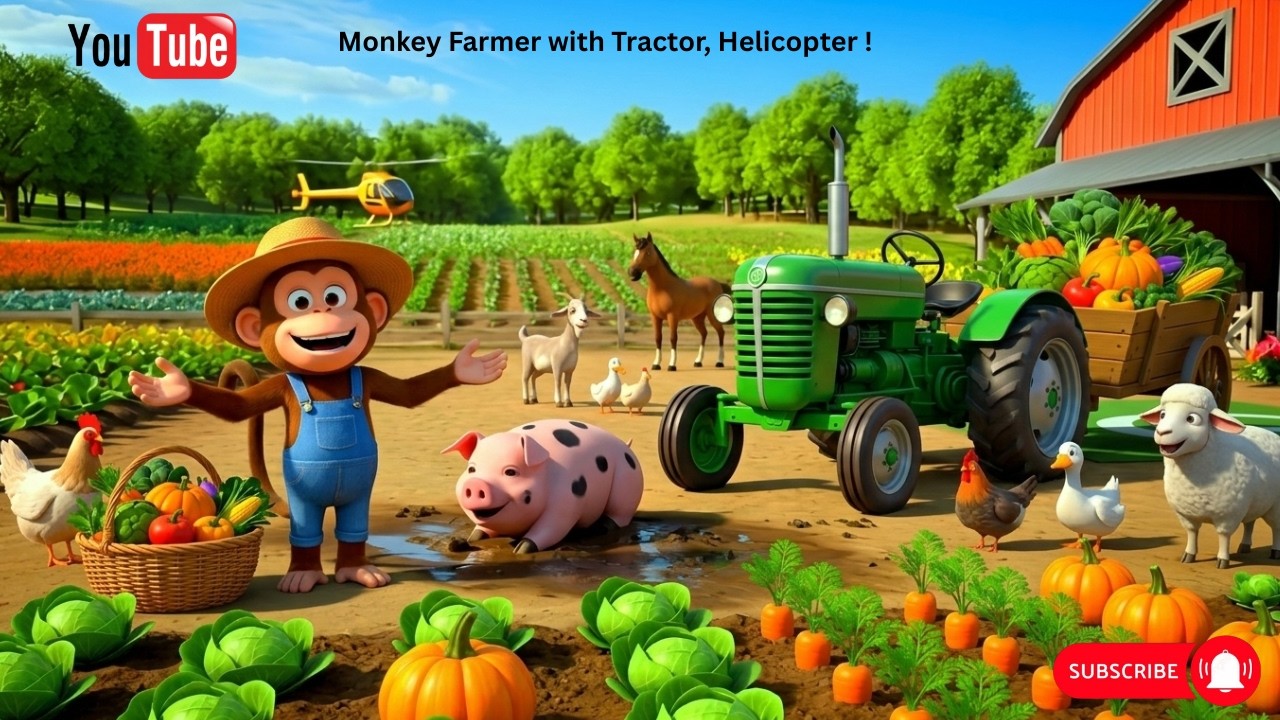 Monkey Farmer with Tractor, Helicopter & JCB Builds🔥 The Most Amazing Farm #tractor #farming #monkey