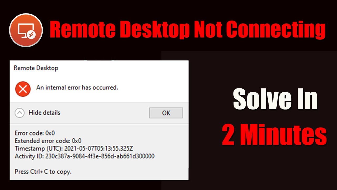 Error remote connection. RDP внутренняя ошибка. RDP Error connection. An Error has occurred. Error connect RDP.