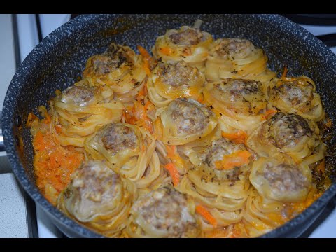 Видео: МАКАРОННЫЕ ГНЕЗДА ФАРШИРОВАННЫЕ    С МЯСНЫМ ФАРШЕМ - быстро, вкусно и в одной сковороде.