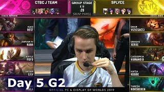 JT vs SPY | Day 5 S9 LoL Worlds 2019 Group Stage | J Team vs Splyce