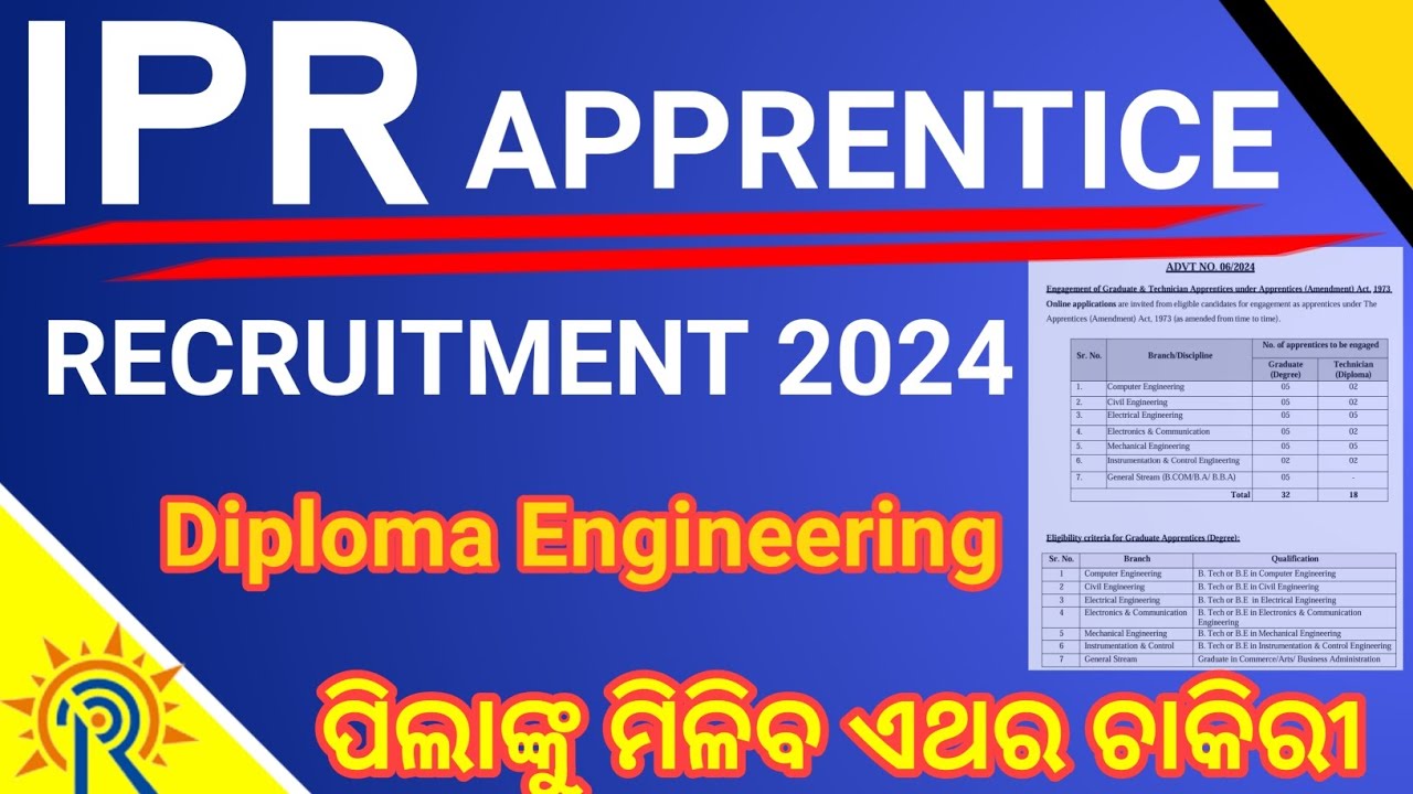 IPR APPRENTICE RECRUITMENT 2024 || DIPLOMA ENGINEERING RECRUITMENT 2024 || AGE, ELIGIBILITY, SALARY