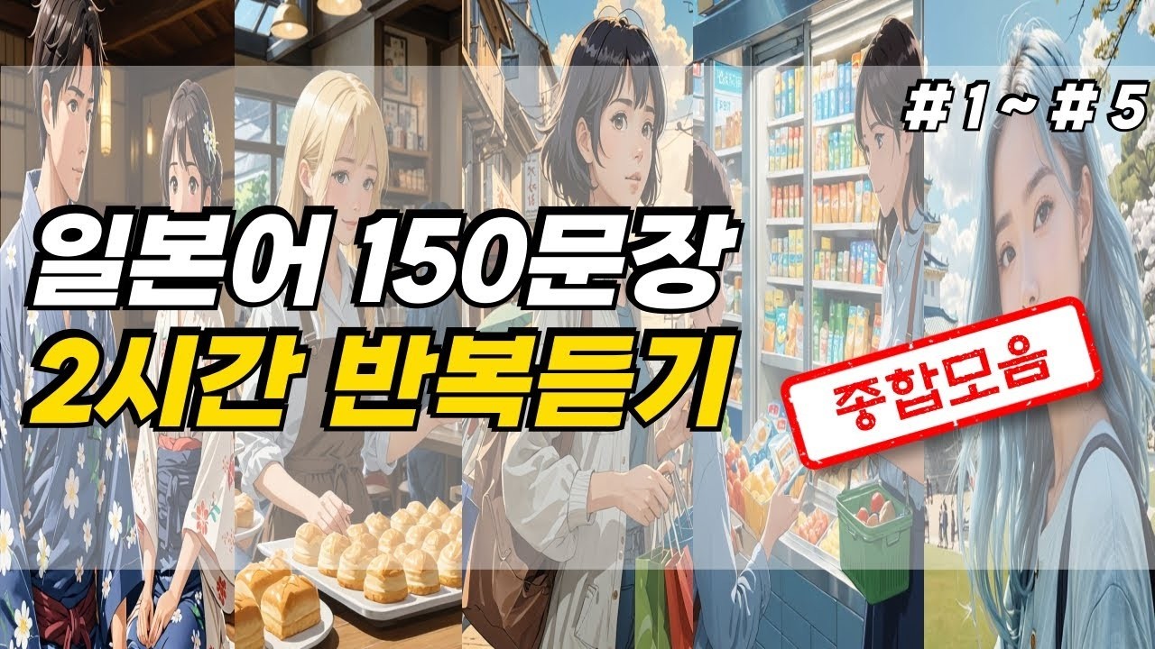 [냥쿤의일본어]기초생활일본어회화 150문장 듣기만하세요 #1~5 통합본 | (일본어회화,일본어반복,기초일본어,일본어독학,일본어,일본어배우기)