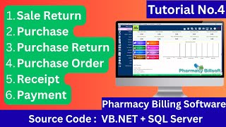 Sale Return, Purchase, Purchase Entry, Purchase Order, Receipt, Payment in Pharmacy Billing Software