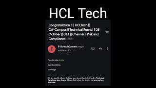 HCL Tech. sending mail to shortlisted candidates for face to face interview #itjobs