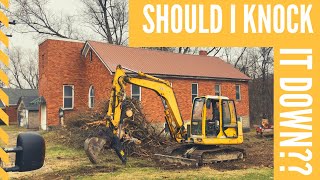 Knocking down trees and hauling away  ABANDONED CHURCH project! Ep.2