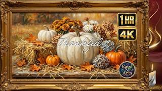 Autumn Pumpkin Floral Art 4K | 1H Words of Gratitude | Vintage Frame TV Art with Music & Fall Candle screenshot 4