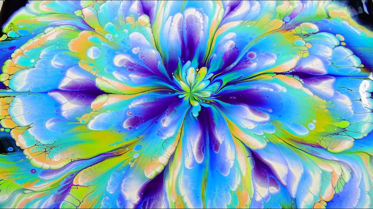 (392) CUP BOTTOM acrylic pour painting PEACOCK flower Must see