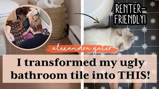 Easy DIY Bathroom Floor Tile Makeover For Under $300 | RENTER-FRIENDLY!