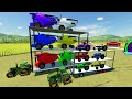 Small and Large Two-story Trailer for Transporting Colors Tractors  - Test Objects on the farm