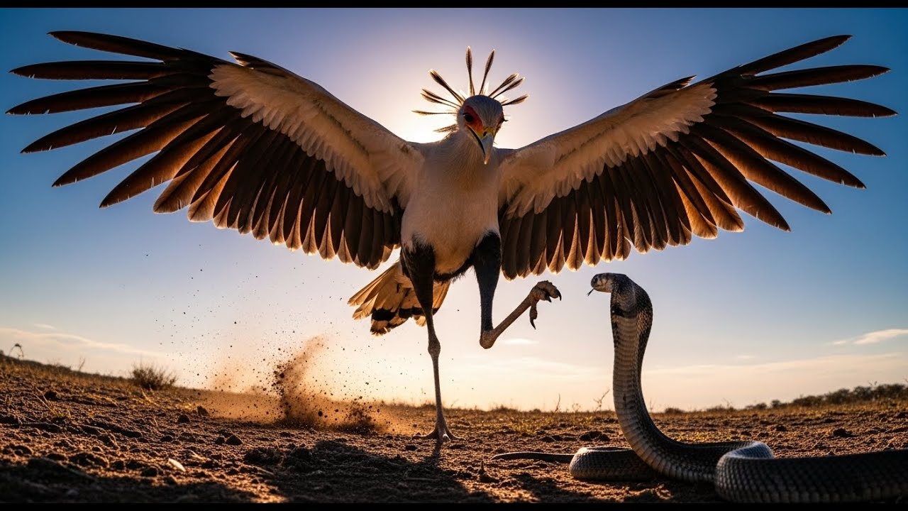 One Kick Ends It All – Secretary Bird vs Snake Cobra 