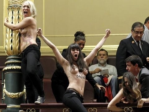 FEMEN ~Topless women protest in Spain chanted &rsquo;abortion is sacred&rsquo; 09/10/2013