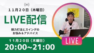 11月20日（木曜日）20時よりライブ配信をおこないます。脱力打法の説明とスイングのアドバイスなどをおこないますのでご参加ください