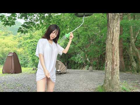 体感温度40℃ 森の中で全身びしょ濡れシャワー 女ぼっちキャンプ / Soaking wet shower in the forest, Feels like 40 degrees Celsius