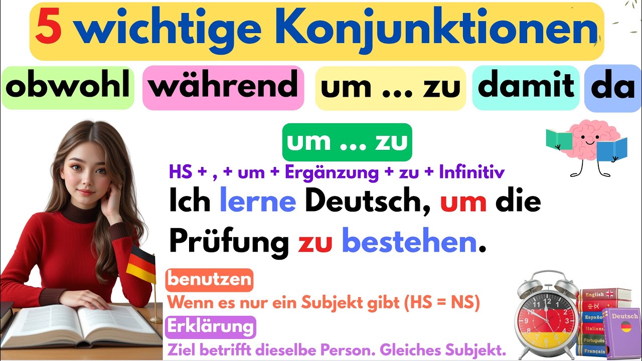 📚 5 wichtige Konjunktionen für den Alltag 📖 einfach erklärt | ✅ Deutsch lernen A2-B1