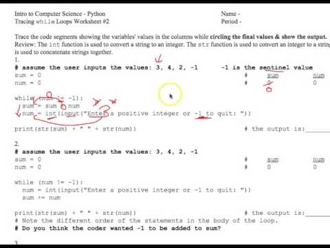 Tracing While Loops Worksheet 2