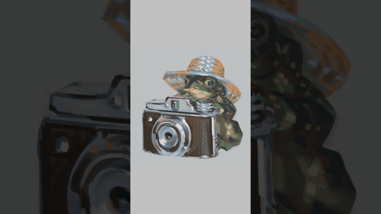 say mosquito you are on hidden camera 📸🐸🍀 quick digital painting of a frog in a hat with camera