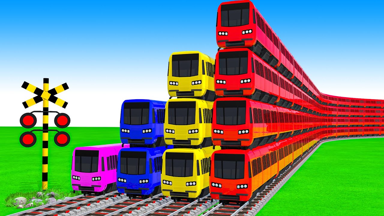 【踏切アニメ】あぶない電車【カンカン】電車 5 Train Climbing Pynamid 2025🚦 Fumikiri 3D Train Railroad Crossing Animation