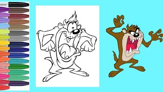 Coloring Taz the Tasmanian Devil 🌀 | Looney Tunes Coloring Video for Kids | Relaxing Art