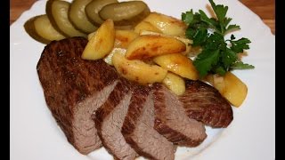 Ростбиф с запечённым картофелем и солёным огурцом Ростбиф с запечённым картофелем и солёным огурцом