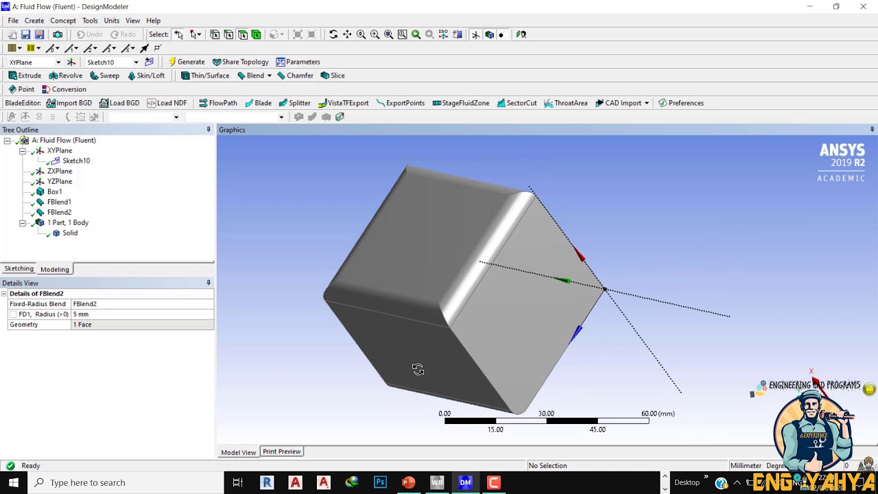 10-شرح أمر FIXED & VARIABLE RADIUS في نافذة التصميم (DESIGNMODELER) ANSYS WORKBEANCH FLUENT TUTORIAL