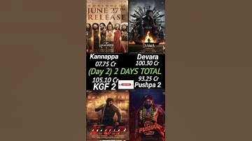 Pushpa, 2 Devara, KGF 2, Kannappa  Day2 Box Office on Fire! 🔥#shorts #kgf2 #devara #kannappa #pushpa