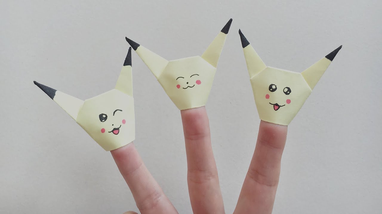 How to Make an Origami Finger Puppet Pikachu - Easy Paper Crafts - YouTube