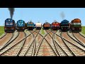 EIGHT INDIAN SUPER FAST TRAINS CROSSING AT BUMPY FORKED RAILROAD TRACK | train simulator #trainvideo