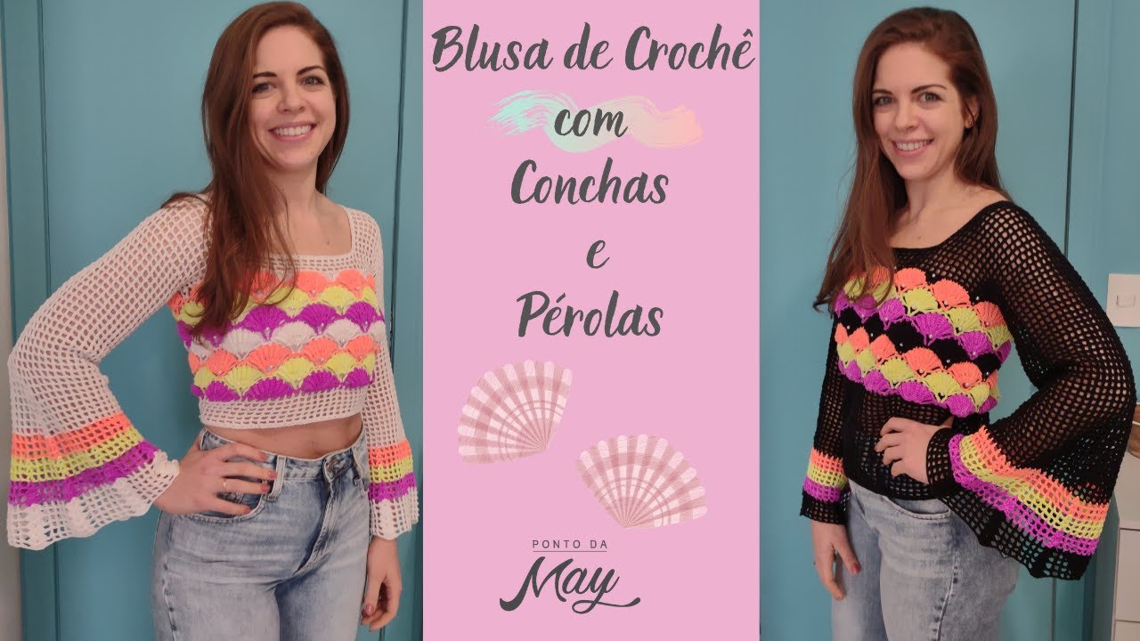 Blusa de Crochê com Conchas e Manga Flare - YouTube