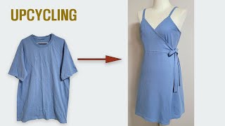 DIY Upcycling a T-Shirt|/티셔츠 리폼/Wrap dress/끈 원피스/뷔스티에/Wrap skirt/랩스커트/옷만들기/Refashion