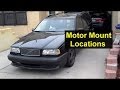 Engine / motor mounts, location of 3 of them. Volvo 850, S70, V70 - VOTD