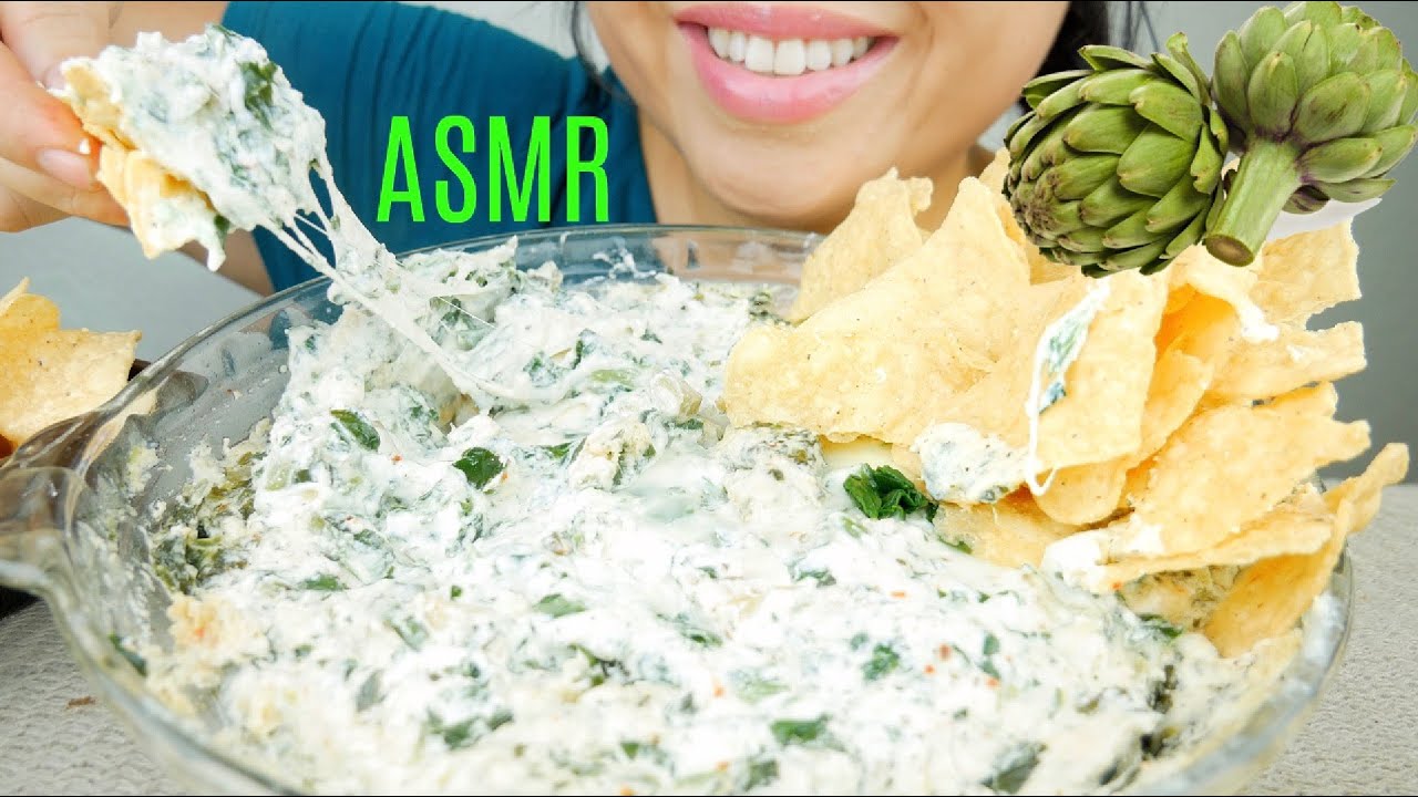 ASMR Spinach Artichoke Dip ♥︎ Recipe Inside!! ♥︎ Chips 먹방 No Talking suellASMR