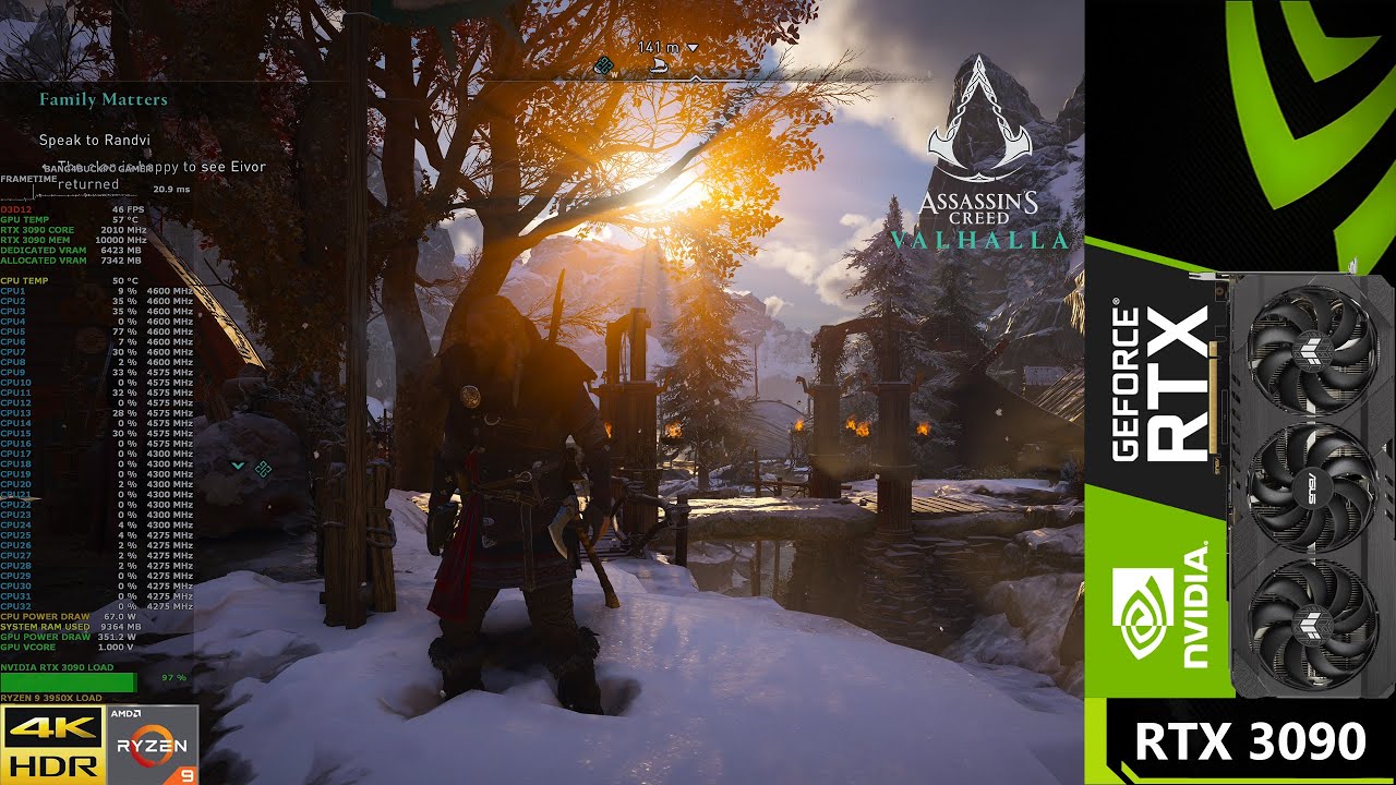 Assassin's Creed Valhalla Ultra Settings 4K | HDR | RTX 3090 | Ryzen 3950X OC