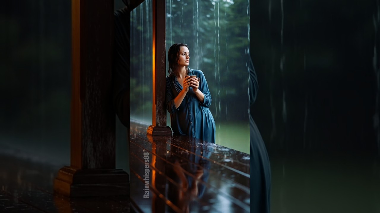 Beautiful Woman Watching Rainfall | Cozy Wooden Porch Ambience | ASMR for Sleep 