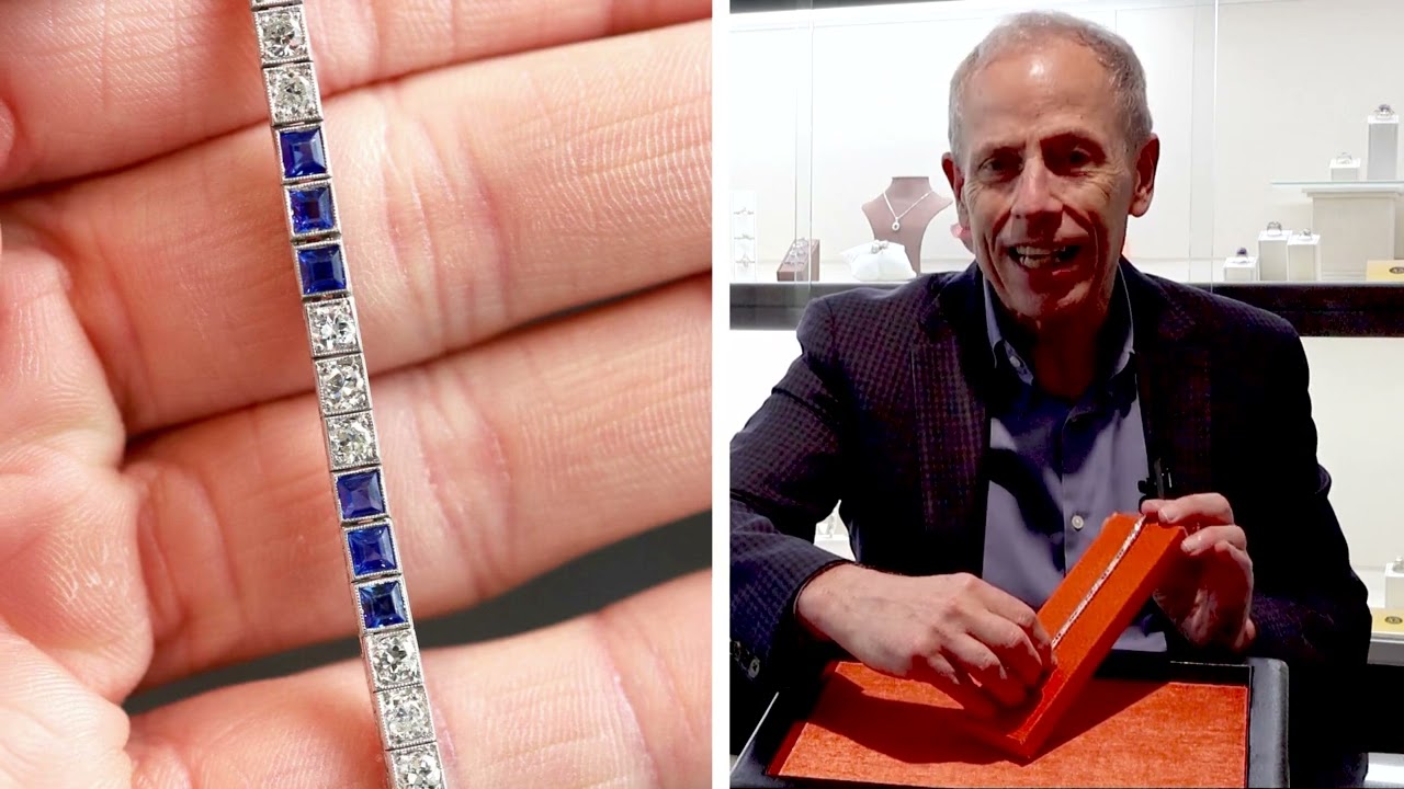 1.75ct Sapphire and 1.60ct Diamond, Platinum Line Bracelet - Antique Circa 1930 - C9898