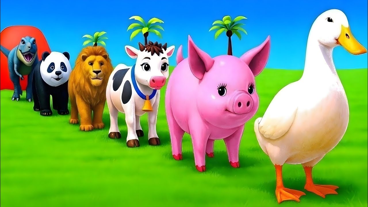 Long Slide Game With Cow Elephant Gorilla Hippopotamus Tiger | 3d Animal Game Funny 3d Animals