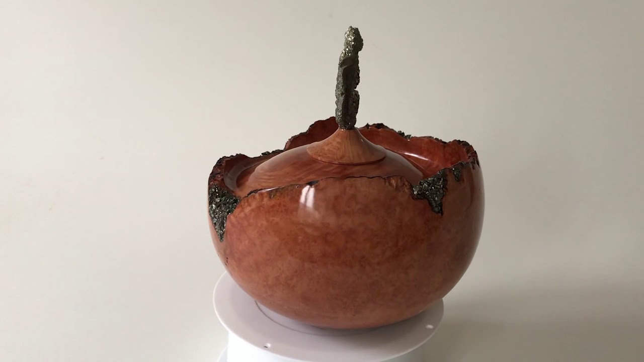 Hand turned wooden urn made of Briar Burl with Pyrite