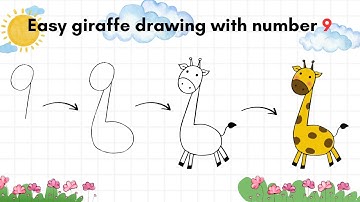 easy giraffe drawing with number 9 - how to draw a giraffe - vẽ hươu cao cổ