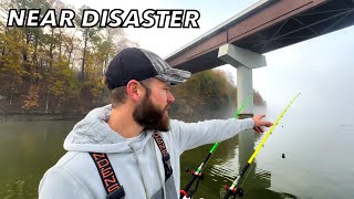 We Nearly Got Ran Over While Fishing Under This Bridge | Foggy Morning Catfishing (Hot Bite)