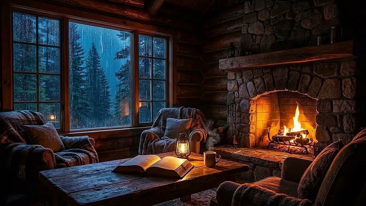 Cozy Cabin in a Heavy Rainstorm 🌧️ Rain Drops on Window & Fireplace Sounds for Deep Sleep [3 Hours]